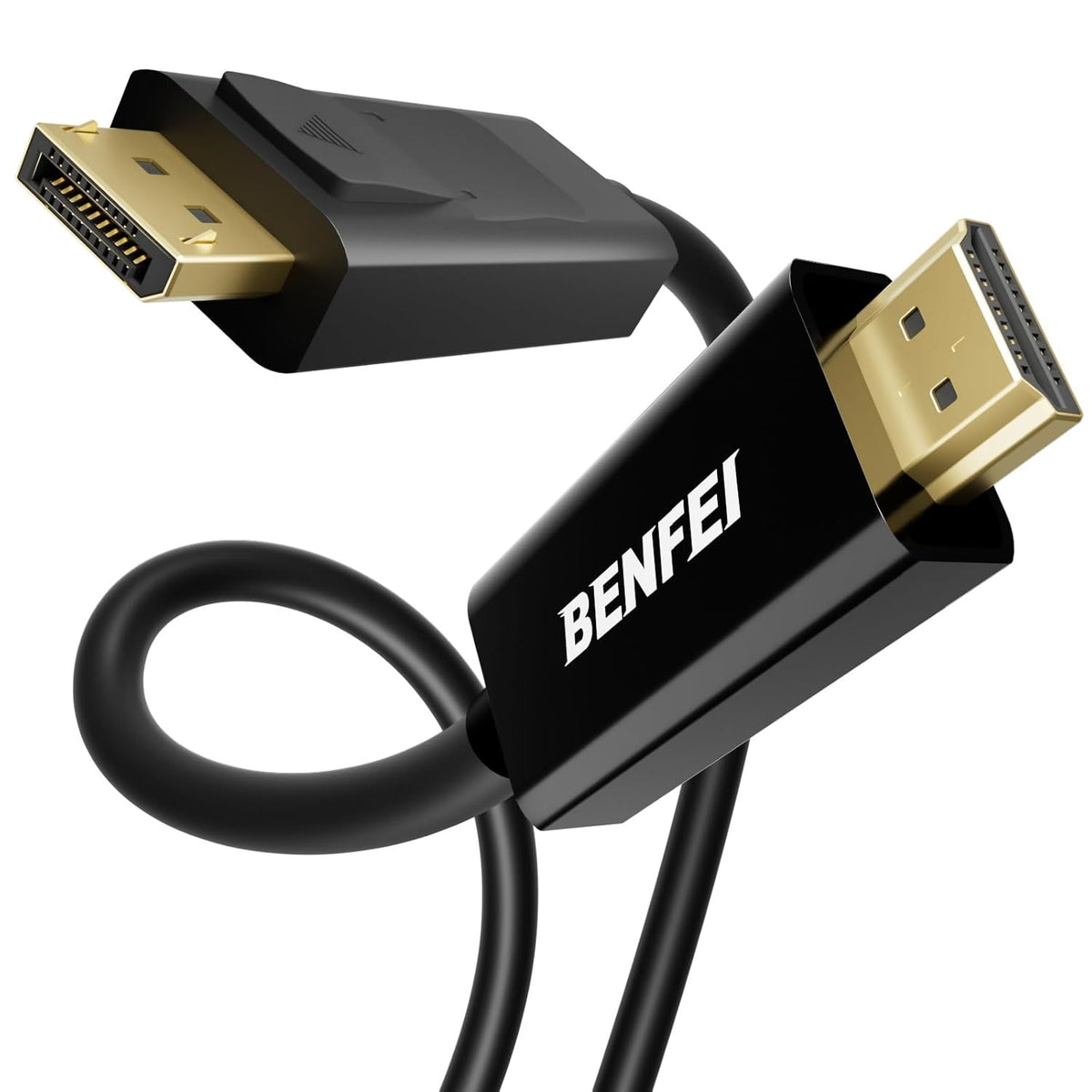 Benfei Video Kabel, DisplayPort - HDMI, 4K, 1,8m, Sort