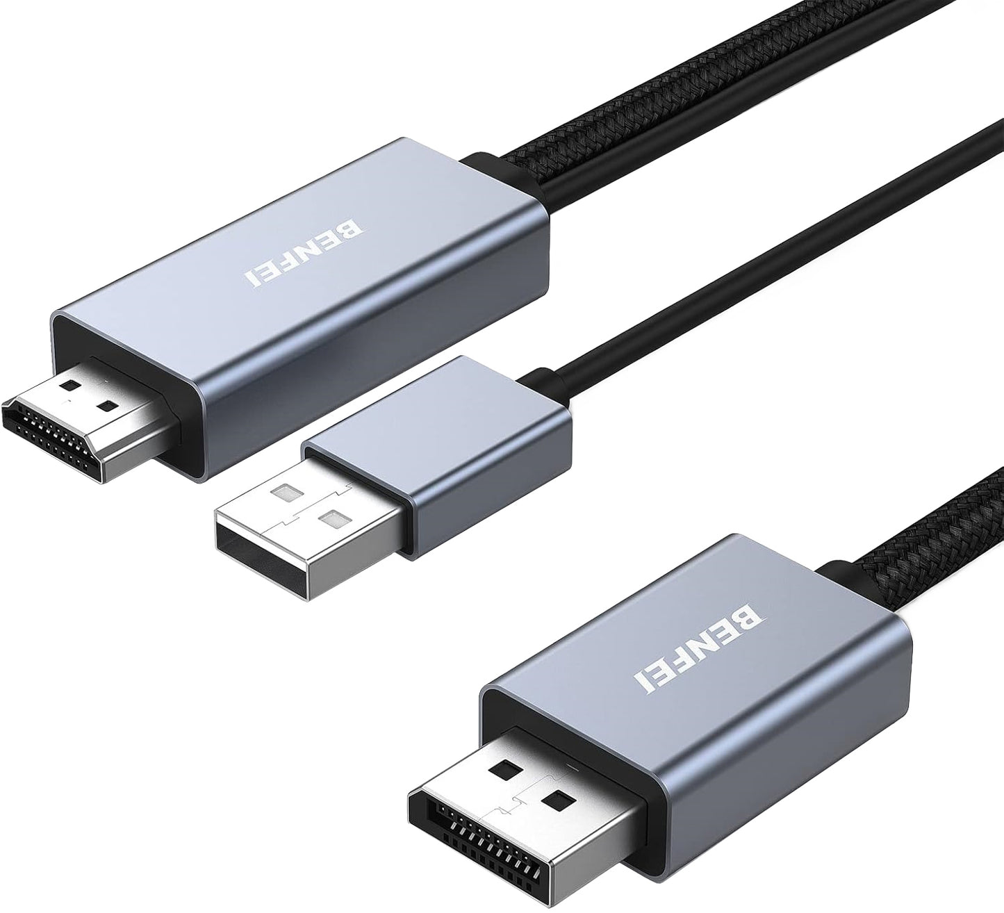 Benfei Video Kabel, HDMI / USB-A - DisplayPort, 4K, 1,8m, Grå