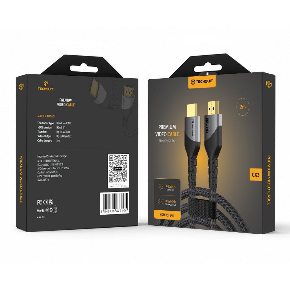 Techsuit NexusVision Pro CX3 videokabel, HDMI - HDMI, 8K, 2m, grå