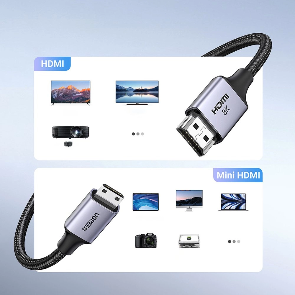Video kabel UGREEN HD163, miniHDMI - HDMI, 8K, 2m, Grå