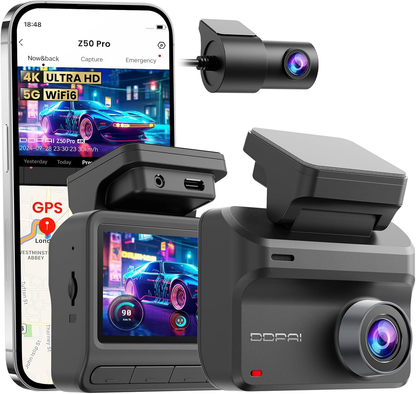 Bil Kamera Foran Bag DDPAI Z50 Pro Dual, 4K, Wi-Fi, GPS, Display 3 tommer