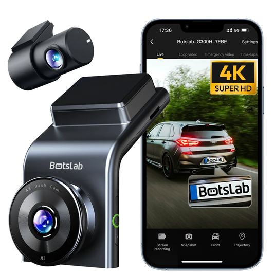 For- og bagkamera til bil Botslab G300H Plus, 4K, Wi-Fi, GPS, 2,4-tommer skærm