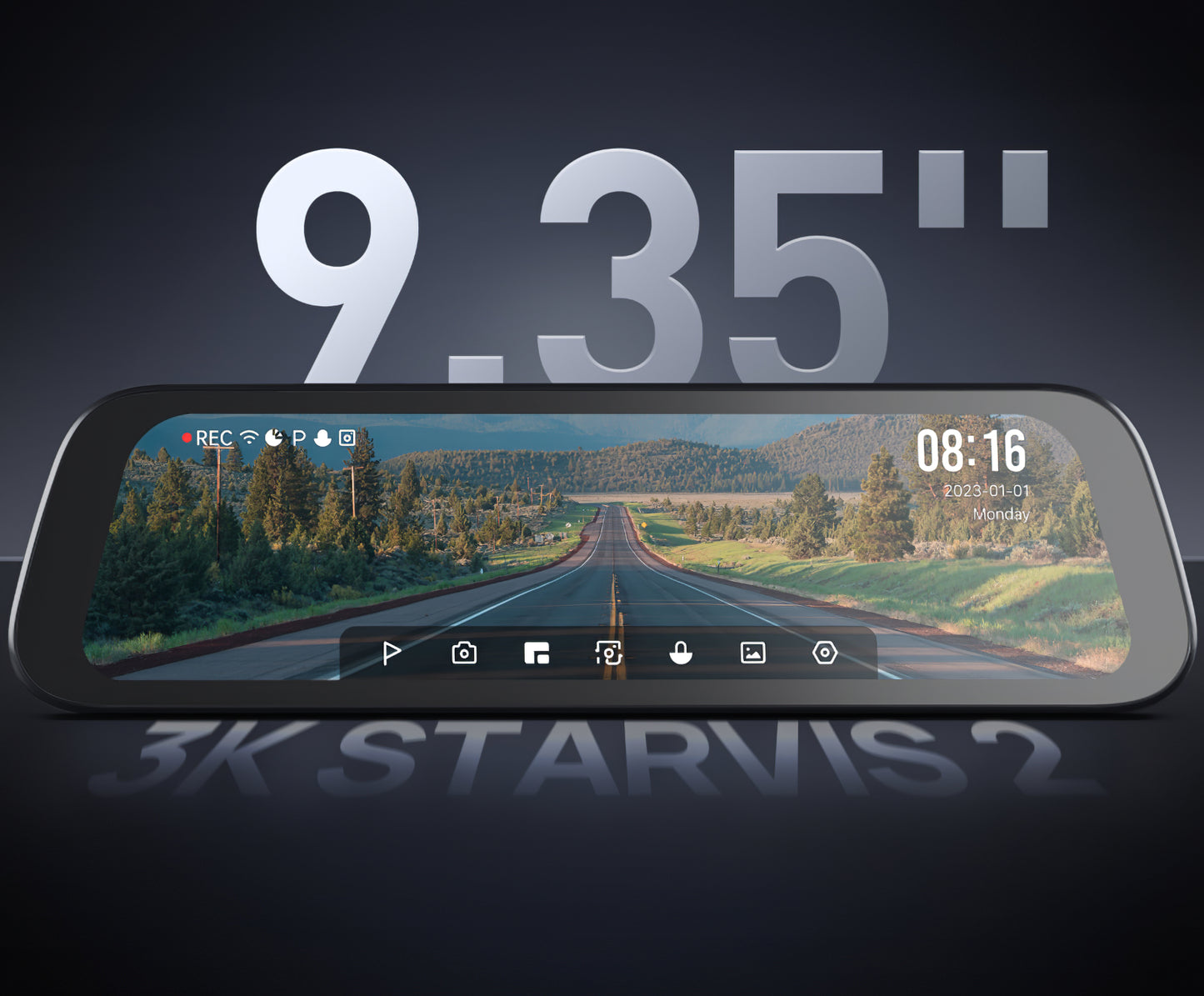 Bil Kamera Foran Bag 70mai Dash Cam S500, 3K, Wi-Fi, Skærm 9.35 tommer
