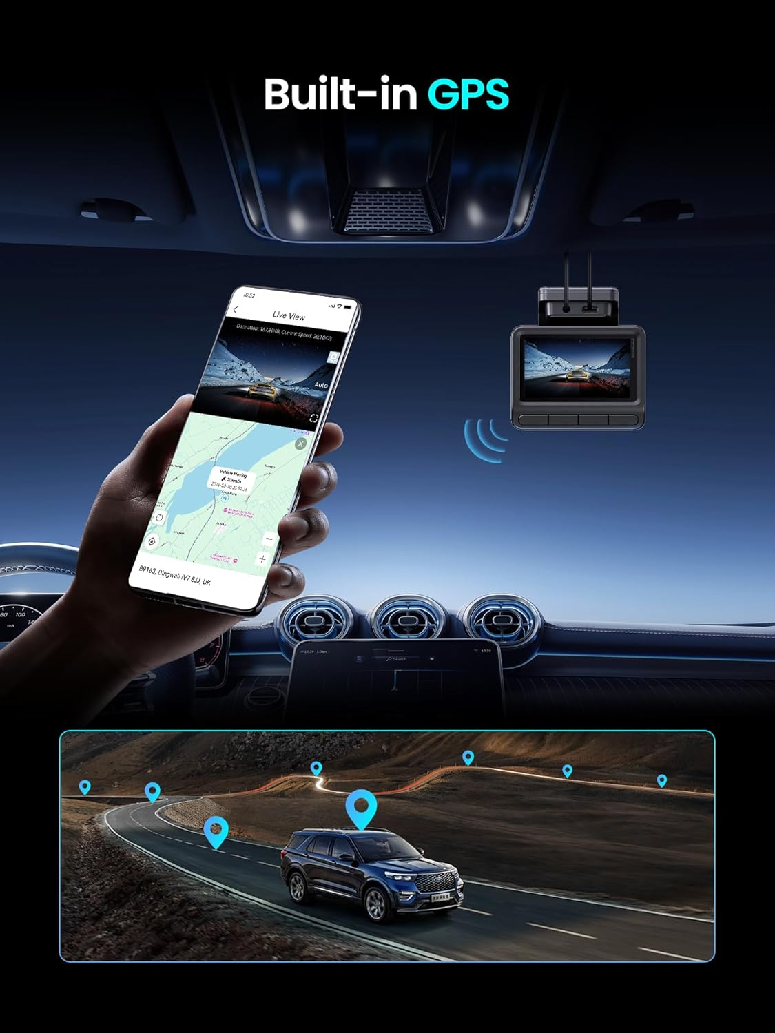 Bil Kamera Foran Bag DDPAI Z50 Pro Dual, 4K, Wi-Fi, GPS, Display 3 tommer