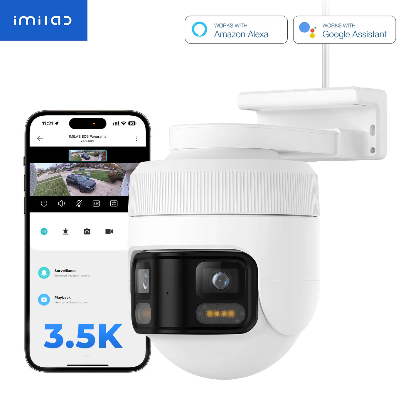 Overvågningskamera iMILAB EC6 Panorama, Wi-Fi, 3.5K, IP66, Udendørs CMSXJ115A
