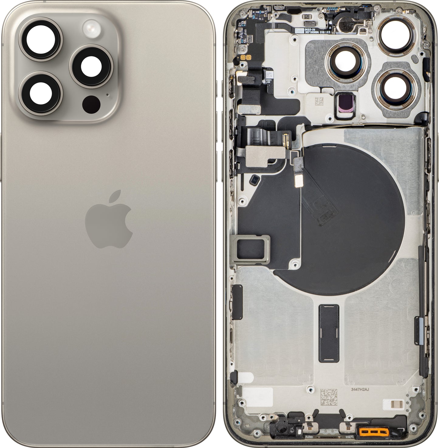 Batteridæksel Apple iPhone 15 Pro Max, Med Midterkabinet, Beige (Natural Titanium), Swap