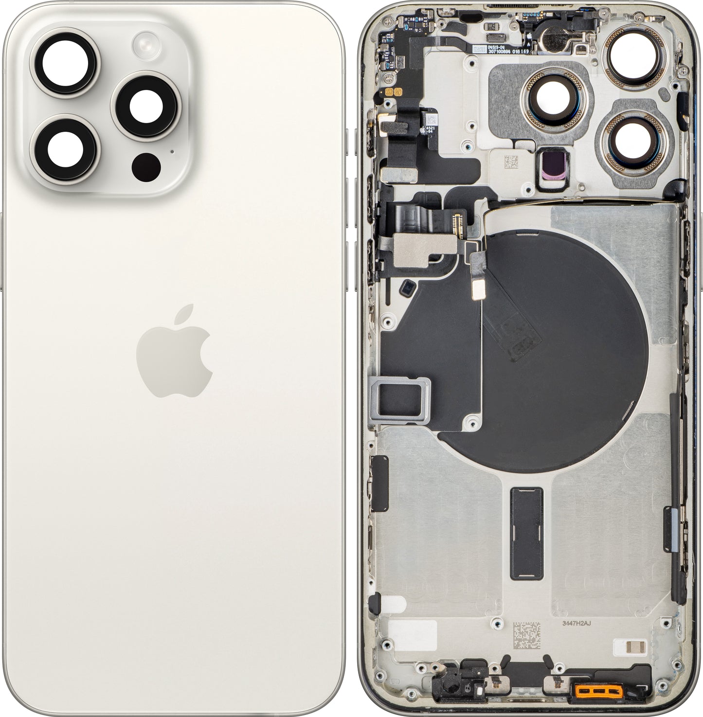 Batteridæksel Apple iPhone 15 Pro Max, Med Midterkabinet, Hvid (White Titanium), Swap