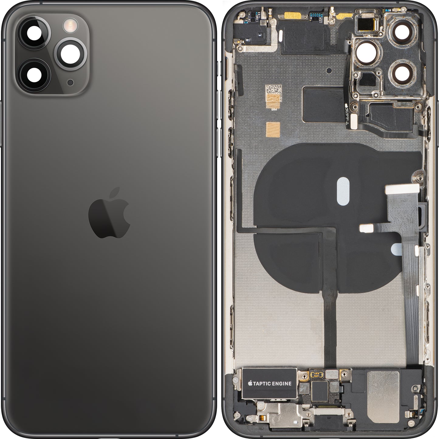 Batteridæksel Apple iPhone 11 Pro Max, med midterhus, komplette dele, sort (Space Gray), swap