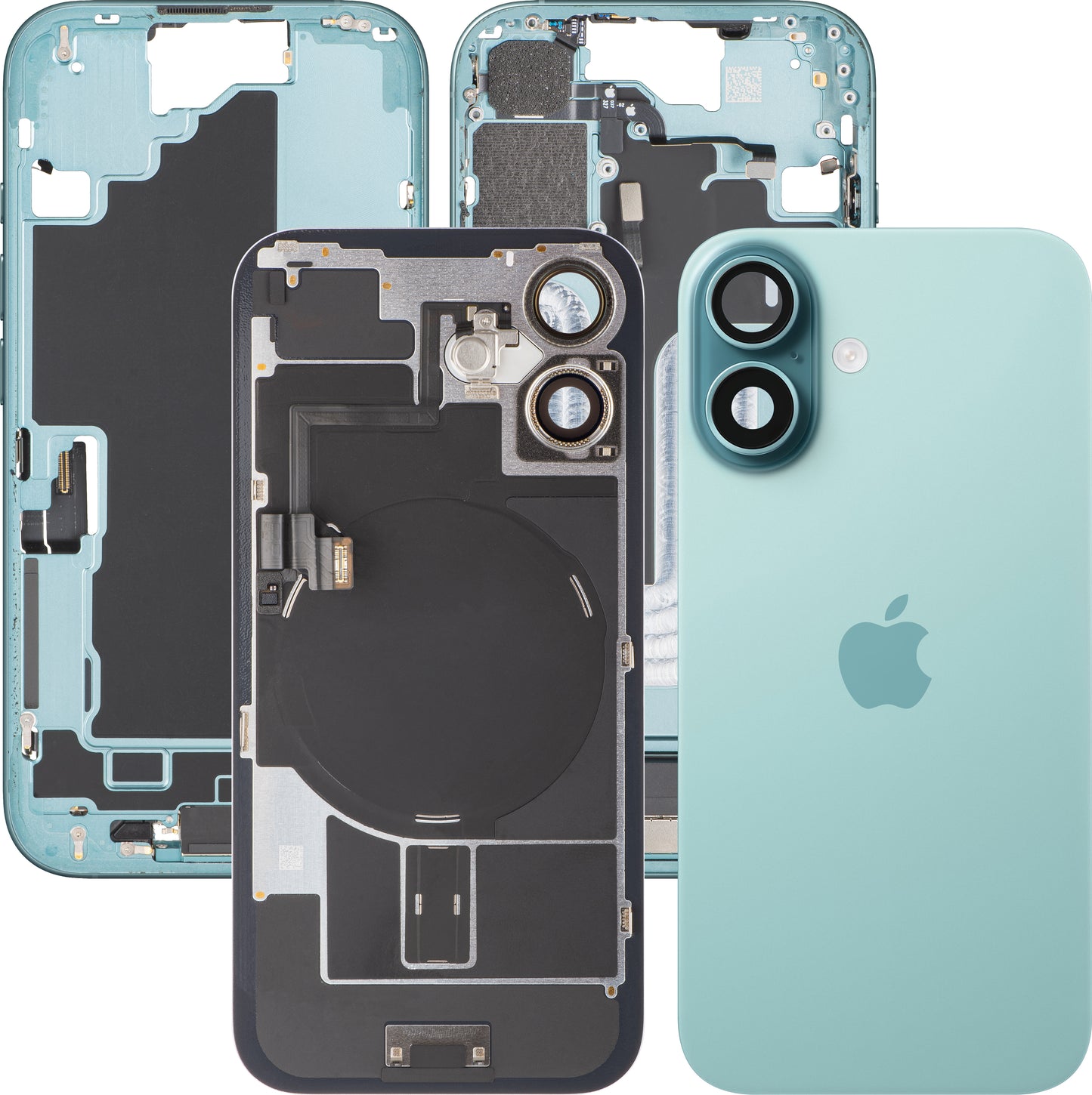Batteridæksel Apple iPhone 16, Med Midterkabinet, Fulde Dele, Grøn (Teal), Swap