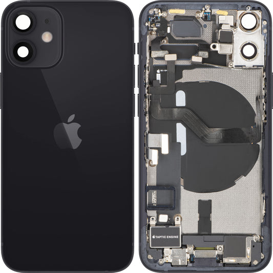 Batteridæksel Apple iPhone 12 mini, Med Midterkabinet, Fulde Dele, Sort, Swap