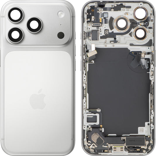 Batteridæksel Apple iPhone 17 Pro, Med Midterkabinet, Fulde Dele, Sølv, Swap