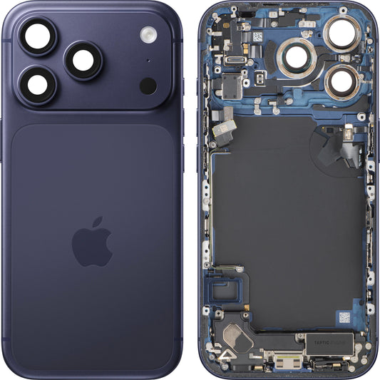 Batteridæksel Apple iPhone 17 Pro, Med Midterkabinet, Fulde Dele, Dybblå (Deep Blue), Swap