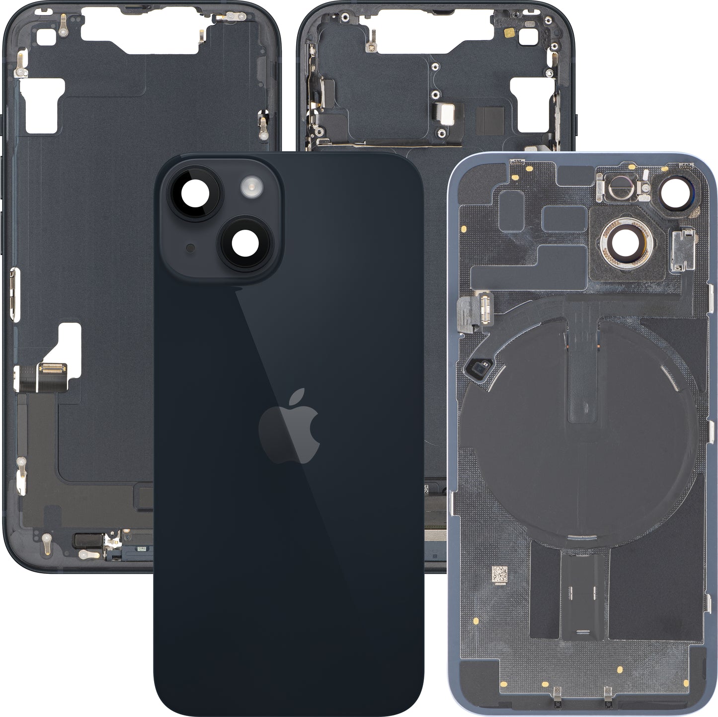 Batteridæksel Apple iPhone 14, med midterhus, komplette dele, sort (Midnight), swap