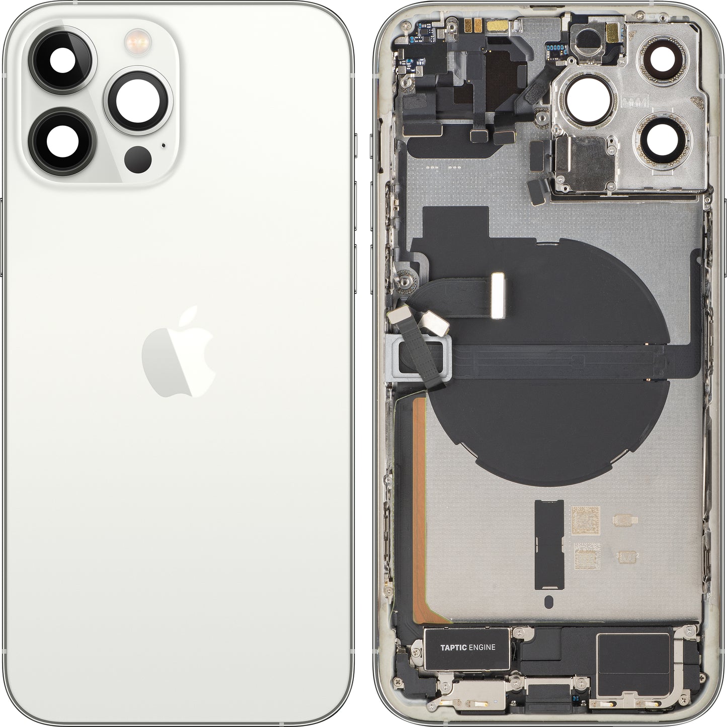 Batteridæksel Apple iPhone 13 Pro Max, med midterhus, komplette dele, sølv, swap