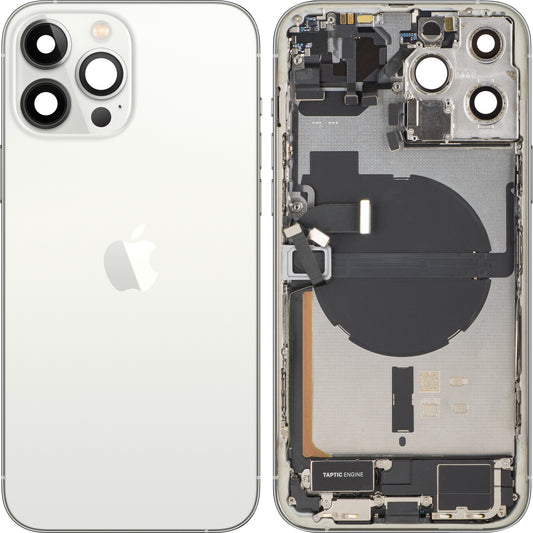 Batteridæksel Apple iPhone 13 Pro Max, med midterhus, komplette dele, sølv, swap