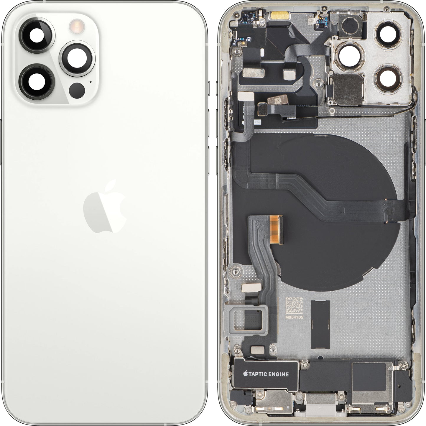 Batteridæksel Apple iPhone 12 Pro, med midterhus, komplette dele, sølv, swap