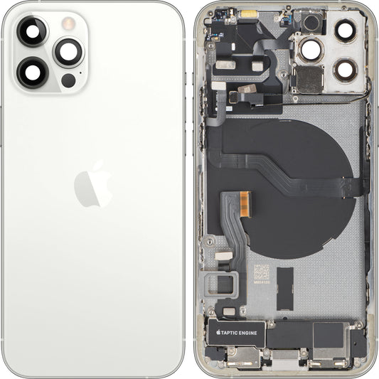 Batteridæksel Apple iPhone 12 Pro, med midterhus, komplette dele, sølv, swap