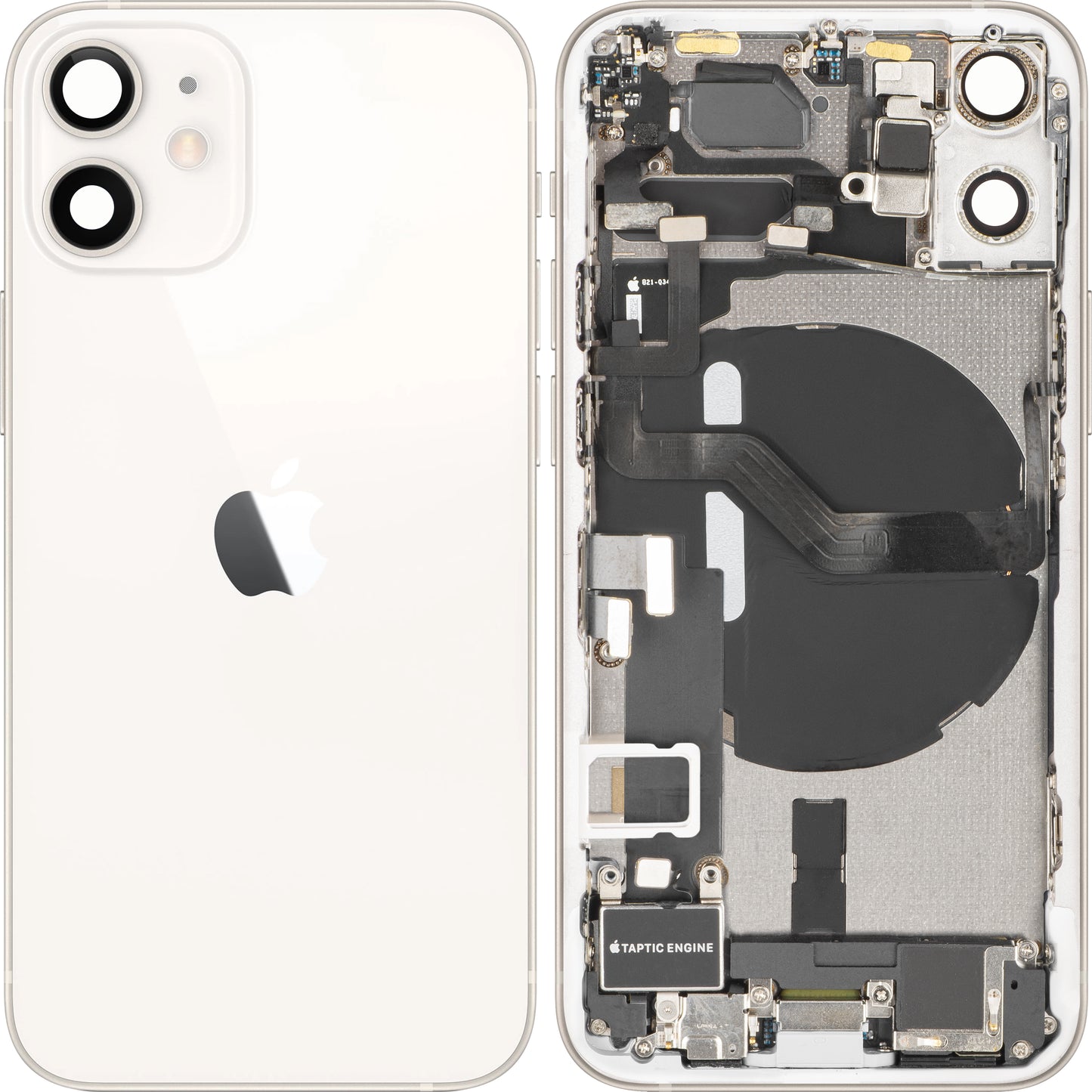 Batteridæksel Apple iPhone 12 mini, med midterhus, komplette dele, hvid, swap