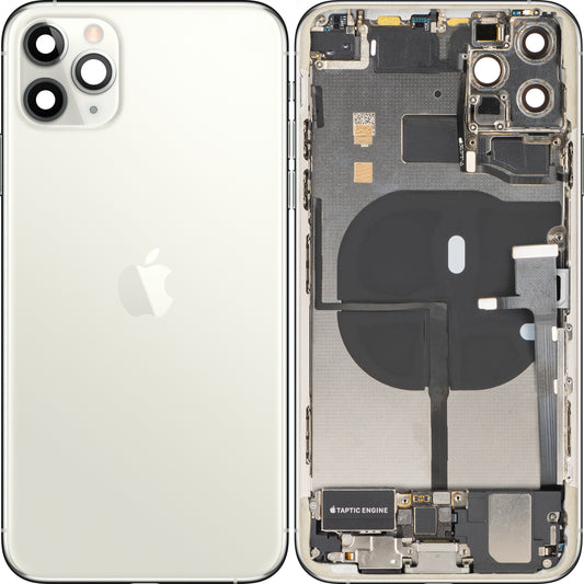 Batteridæksel Apple iPhone 11 Pro Max, med midterhus, komplette dele, sølv (mat sølv), premium swap