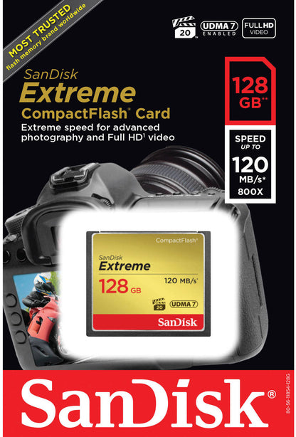 CompactFlash Hukommelseskort SanDisk Extreme, 128Gb, UDMA 7 SDCFXSB-128G-G46