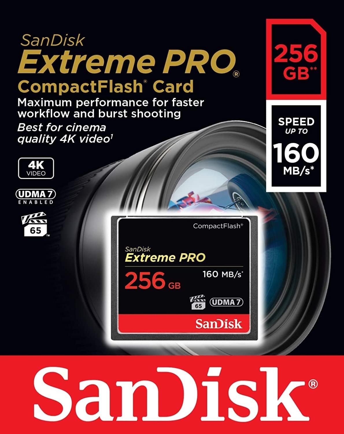 CompactFlash hukommelseskort SanDisk Extreme Pro, 256Gb, UDMA 7 SDCFXPS-256G-X46