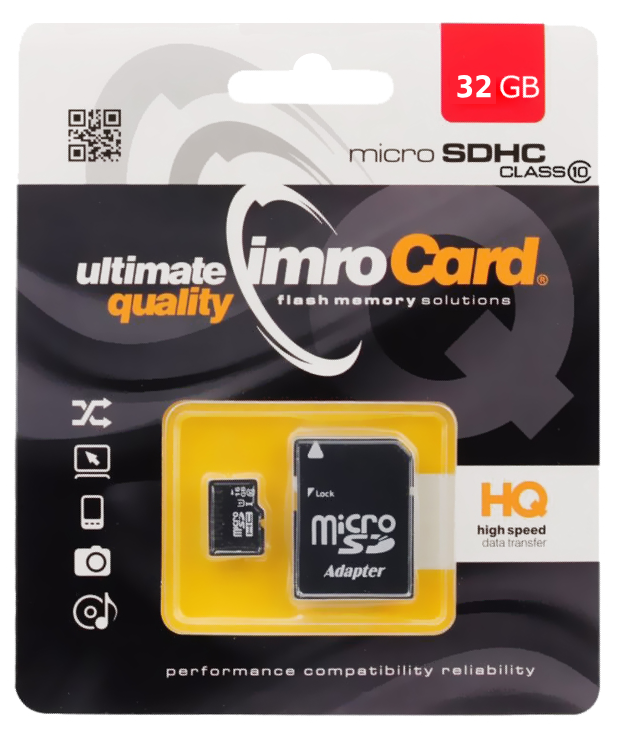 Imro microSDHC hukommelseskort, 32Gb, Klasse 10 / UHS-1 U1, med adapter
