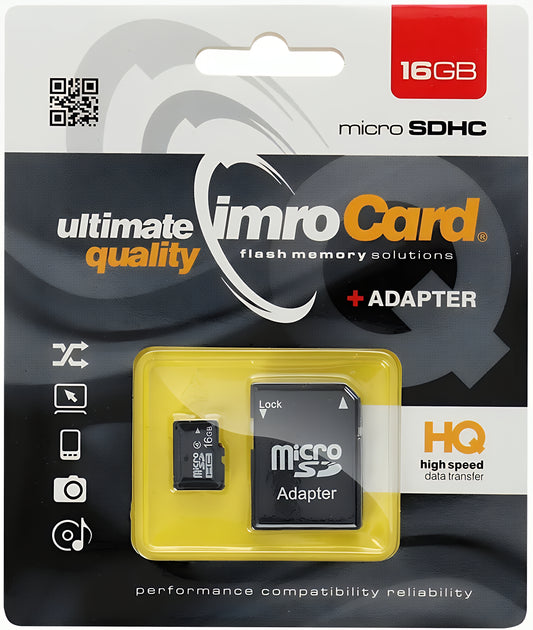 Hukommelseskort microSDHC Imro, 16Gb, Klasse 4, Med Adapter