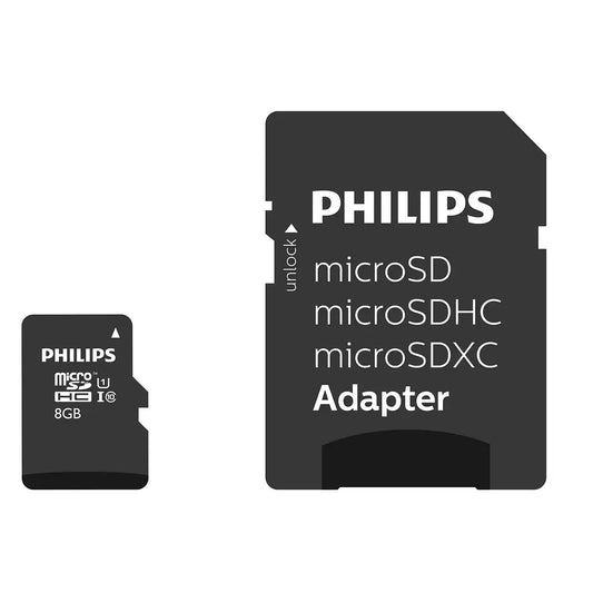 Philips microSDHC hukommelseskort, 8GB, Klasse 10 / UHS-1 U1, med adapter FM08MP45B/10