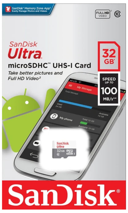 MicroSDHC-hukommelseskort SanDisk Ultra, 32Gb, Klasse 10 SDSQUNR-032G-GN3MN