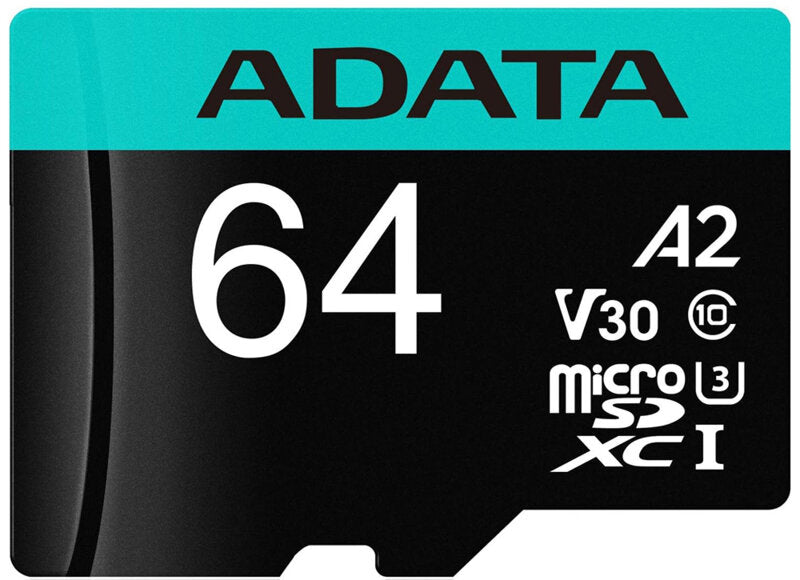 Adata Premier Pro microSDXC hukommelseskort, 64GB, Klasse 10 / UHS-1 U3, med adapter AUSDX64GUI3V30SA2-RA1