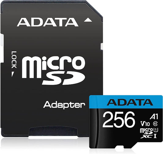 microSDXC hukommelseskort Adata Premier, 256Gb, Klasse 10 / UHS-1 U1, med adapter AUSDX256GUICL10A1-RA1