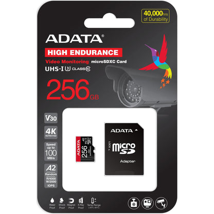 Hukommelseskort microSDXC Adata High Endurance, 256Gb, Klasse 10 / UHS-1 U3, Med Adapter AUSDX256GUI3V30SHA2-RA1