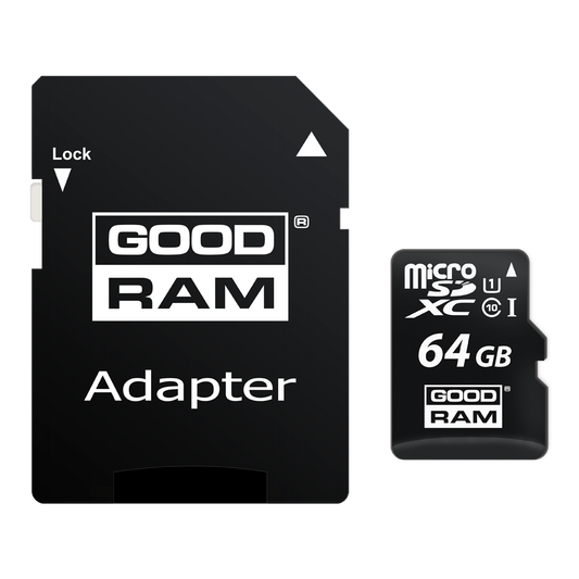 GoodRam microSDXC hukommelseskort, 64Gb, Klasse 10 / UHS-1 U1, med adapter M1AA-0640R12