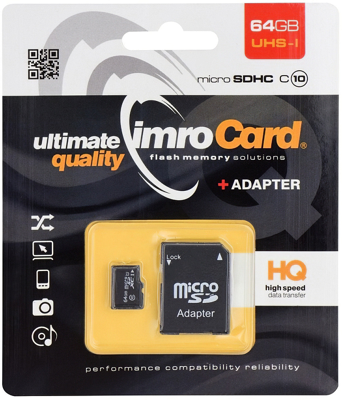 microSDXC hukommelseskort Imro, 64Gb, Klasse 10 / UHS-1 U1, med adapter