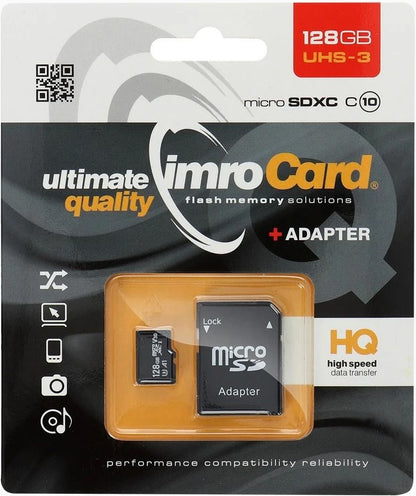 Imro microSDXC hukommelseskort, 128Gb, Klasse 10 / UHS-1 U3, med adapter