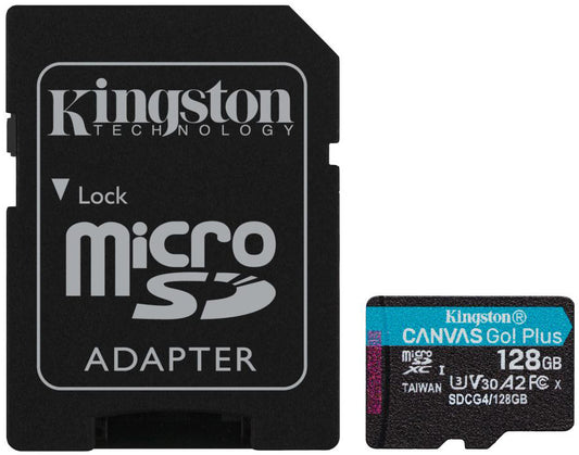 Kingston Canvas Go Plus microSDXC hukommelseskort Android A2, 128Gb, Klasse 10 / UHS-1 U3, med adapter SDCG4/128GB