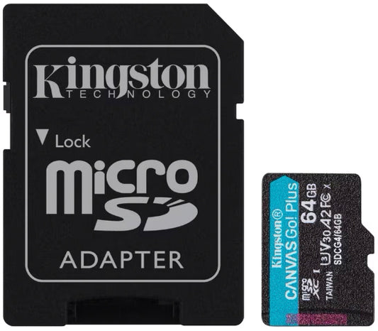 Kingston Canvas Go Plus Android A2 microSDXC hukommelseskort, 64GB, Klasse 10 / UHS-1 U3, med adapter SDCG4/64GB