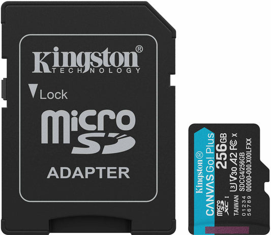 Kingston Canvas Go Plus Android A2 microSDXC hukommelseskort, 256Gb, Klasse 10 / UHS-1 U3, med adapter SDCG4/256GB