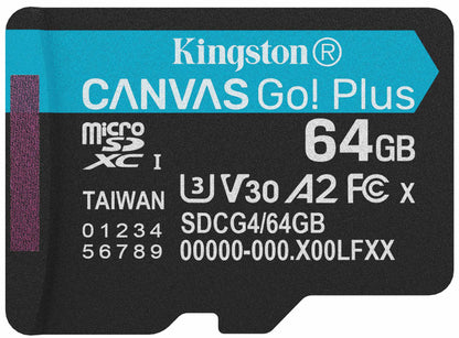 Kingston Canvas Go Plus Android A2 microSDXC hukommelseskort, 64Gb, Klasse 10 / UHS-1 U3 SDCG4/64GBSP