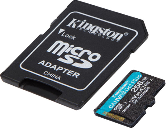 Kingston Canvas Go Plus Android A2 microSDXC hukommelseskort, 256Gb, Klasse 10 / UHS-1 U3, med adapter SDCG4/256GB