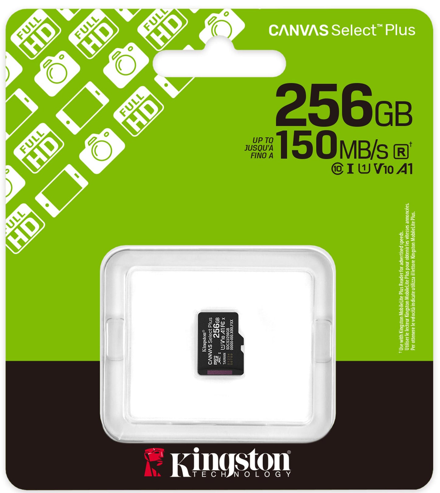 Kingston Canvas Select Plus Android A1 microSDXC hukommelseskort, 256Gb, Klasse 10 / UHS-1 U1 SDCS3/256GBSP