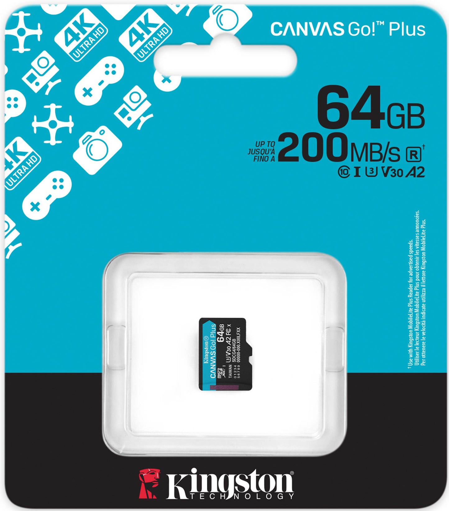 Kingston Canvas Go Plus Android A2 microSDXC hukommelseskort, 64Gb, Klasse 10 / UHS-1 U3 SDCG4/64GBSP