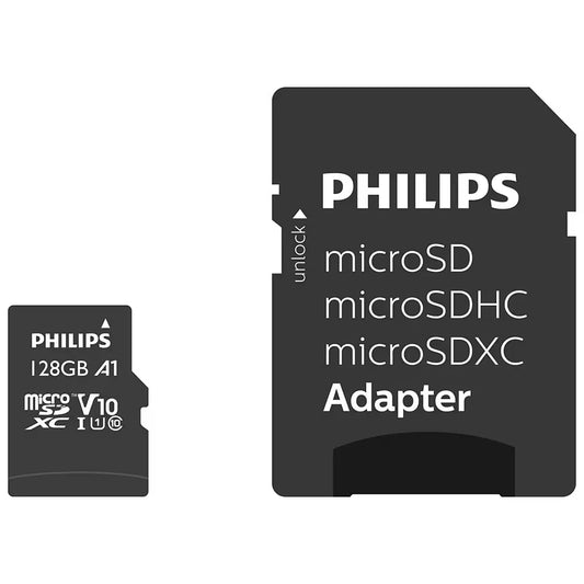 Philips microSDXC hukommelseskort, 128Gb, Klasse 10 / UHS-1 U1, Med Adapter FM12MP45B/10