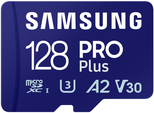 Samsung PRO Plus microSDXC hukommelseskort, 128Gb, Klasse 10 / UHS-1 U3, med adapter MB-MD128SA/EU