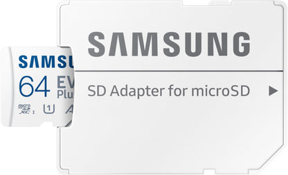 Samsung Evo Plus microSDXC hukommelseskort, 64Gb, Klasse 10 / UHS-1 U1, med adapter MB-MC64SA/EU