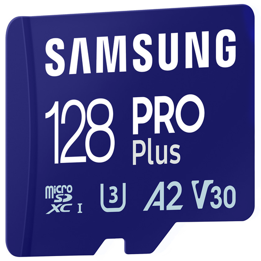 Samsung PRO Plus microSDXC hukommelseskort, 128Gb, Klasse 10 / UHS-1 U3, med adapter MB-MD128SA/EU
