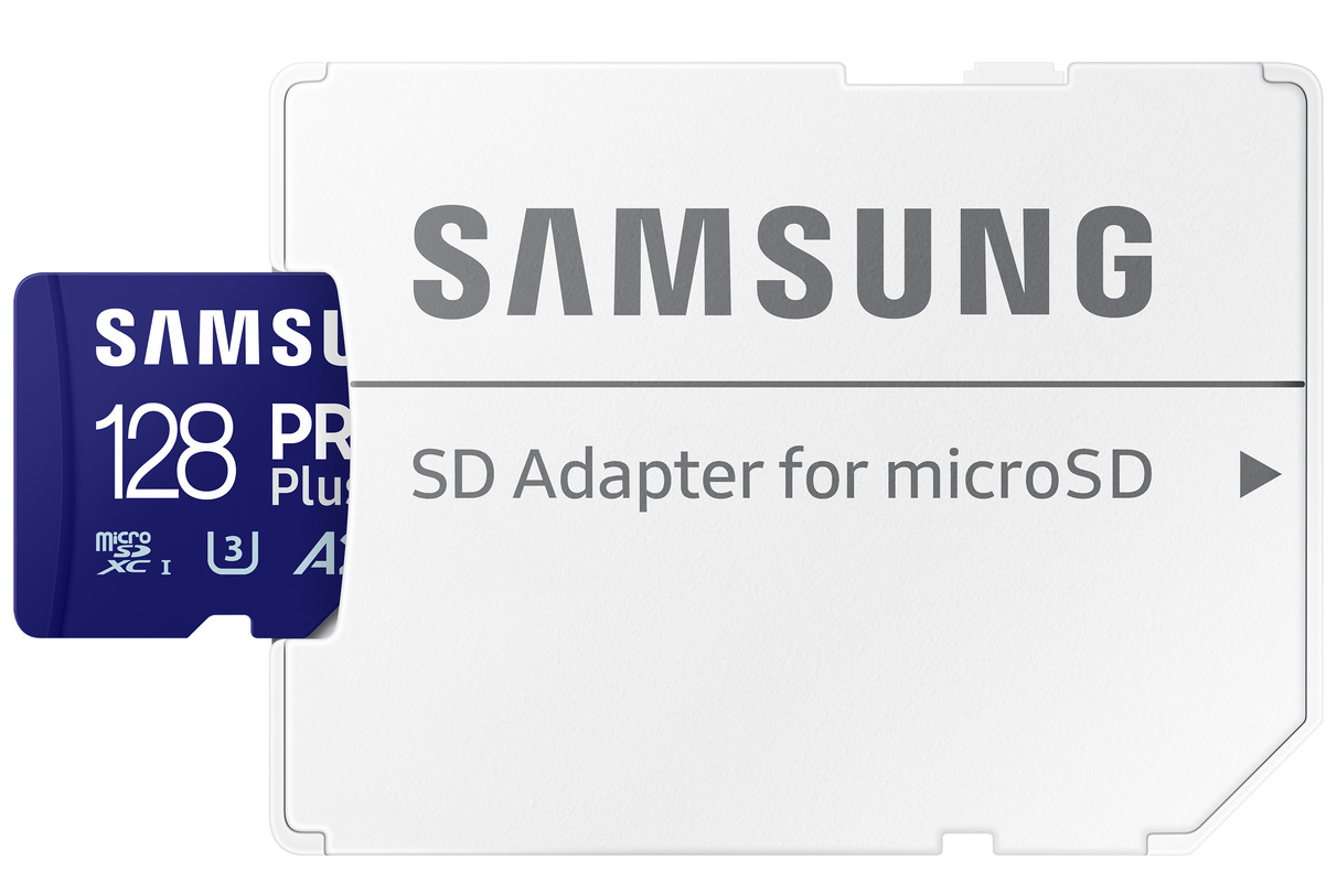 Samsung PRO Plus microSDXC hukommelseskort, 128Gb, Klasse 10 / UHS-1 U3, med adapter MB-MD128SA/EU