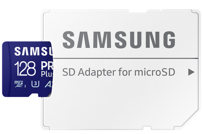 Samsung PRO Plus microSDXC hukommelseskort, 128Gb, Klasse 10 / UHS-1 U3, med adapter MB-MD128SA/EU
