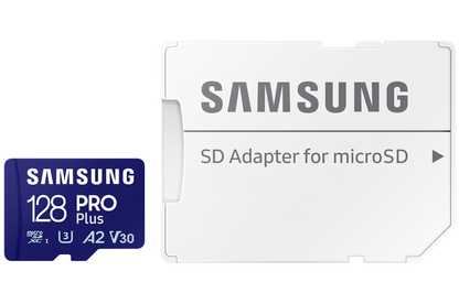 Samsung PRO Plus microSDXC hukommelseskort, 128Gb, Klasse 10 / UHS-1 U3, med adapter MB-MD128SA/EU