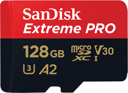SanDisk Extreme Pro microSDXC Memory Card, 128Gb, Class 10 / UHS-1 U3, With Adapter SDSQXCD-128G-GN6MA
